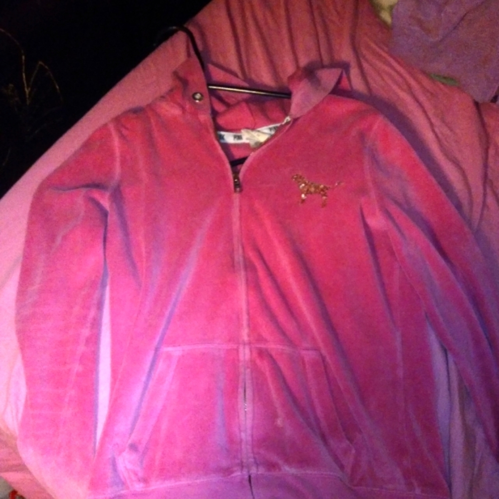 VS PINK- xs hot pink- zip up sweater